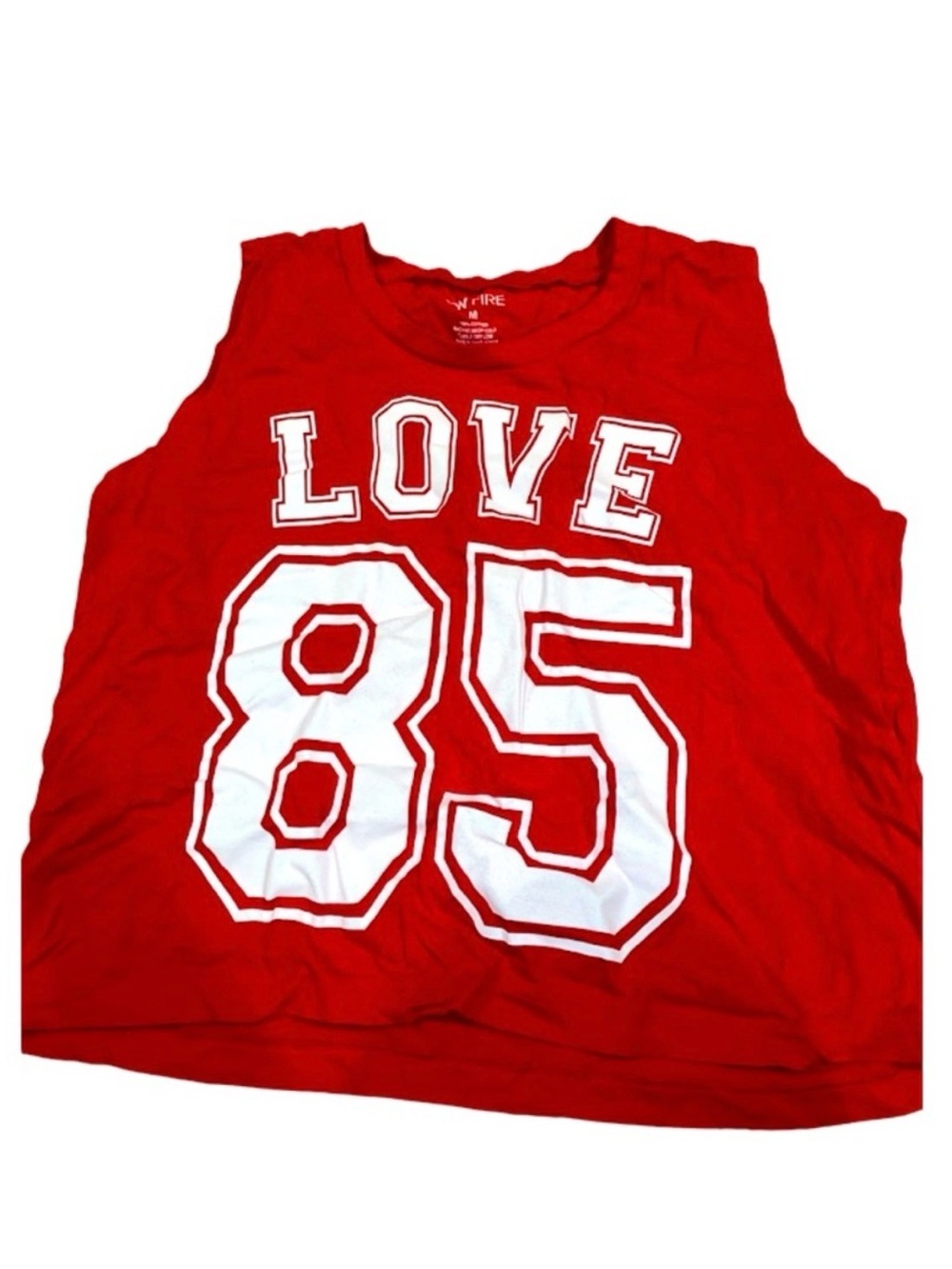 On Fire Red Tank Top with White LOVE 85 Graphic